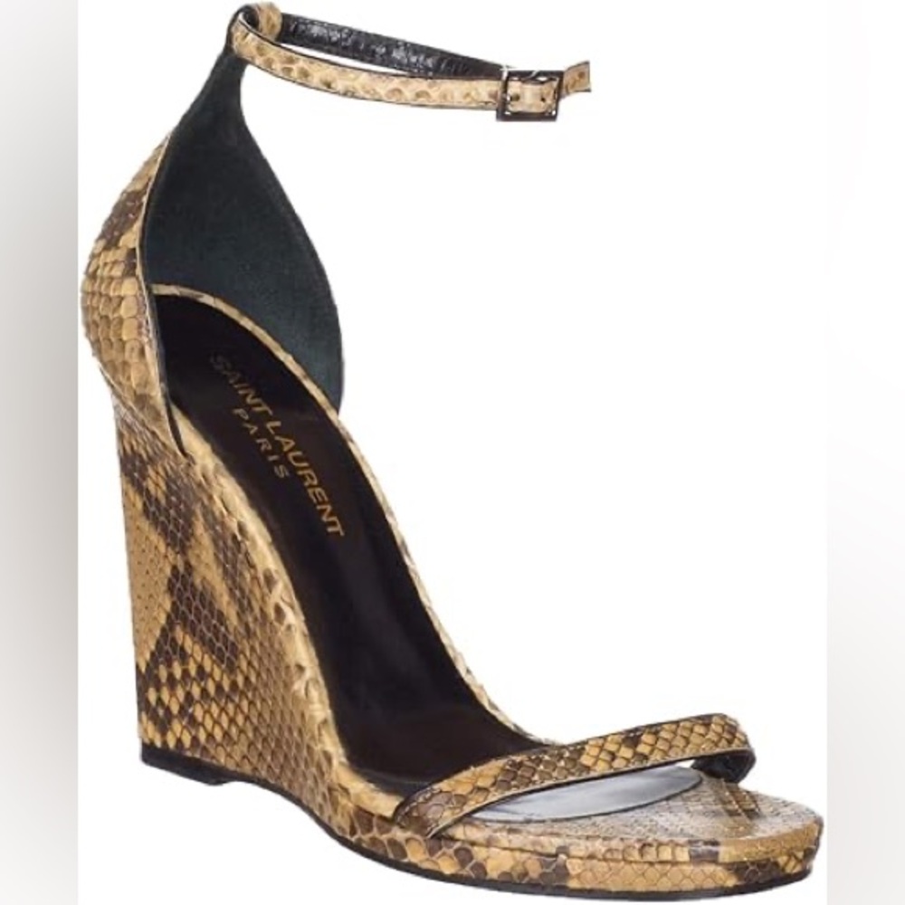 Saint Laurent | Jane Python Wedge Sandals 105 mm Tan Brown Size 35